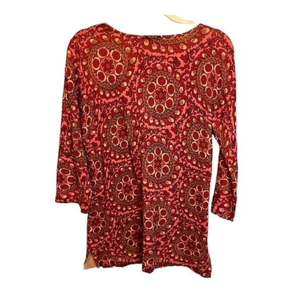 Soft Surroundings‎ Blouse Women's Size Medium Floral Beaded Red Pink - Picture 2 of 3